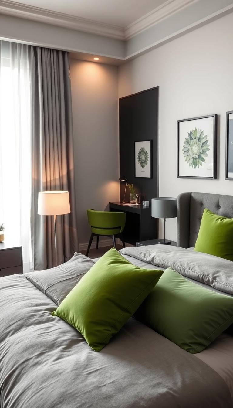 Grey and Green Bedroom